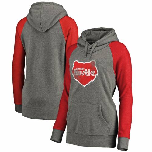 FANATICS BRANDED メンフィス レディース ラグラン WOMEN'S 【 RAGLAN MEMPHIS HUSTLE DISTRESSED PRIMARY TRIBLEND PULLOVER HOODIE HEATHERED GRAY 】 レディースファッション トップス パーカー 送料無料