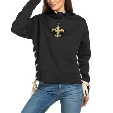 【スーパーセール中！ 3/11深夜2時迄】JUNK FOOD セインツ レディース WOMEN'S 【 NEW ORLEANS SAINTS LACEUP SIDE PULLOVER HOODIE BLACK 】 レディースファッション トップス パーカー 送料無料