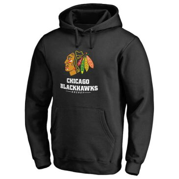 FANATICS BRANDED シカゴ チーム 黒 ブラック & 【 TEAM BLACK FANATICS BRANDED CHICAGO BLACKHAWKS BIG TALL LOCKUP PULLOVER HOODIE 】 メンズファッション トップス パーカー