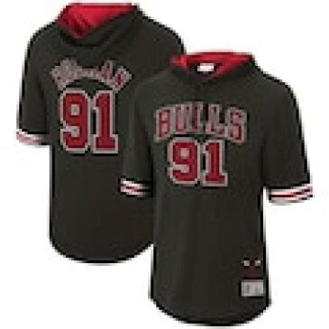 ミッチェル&ネス MITCHELL & NESS シカゴ ブルズ スリーブ フーディー パーカー 黒色 ブラック & 半袖 – メンズ 【 SLEEVE MITCHELL NESS DENNIS RODMAN MESH HARDWOOD CLASSICS NAME NUMBER HOODIE BLACK COLOR