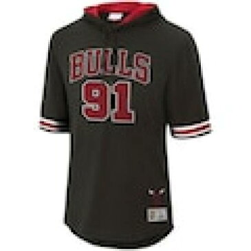 ミッチェル&ネス MITCHELL & NESS シカゴ ブルズ スリーブ フーディー パーカー 黒色 ブラック & 半袖 – メンズ 【 SLEEVE MITCHELL NESS DENNIS RODMAN MESH HARDWOOD CLASSICS NAME NUMBER HOODIE BLACK COLOR