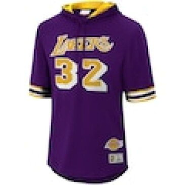 ミッチェル&ネス MITCHELL & NESS マジック ジョンソン レイカーズ スリーブ フーディー パーカー 紫 パープル & ロサンゼルス 半袖 – メンズ 【 LAKERS SLEEVE PURPLE MITCHELL NESS MAGIC JOHNSON