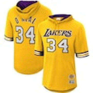 ミッチェル&ネス MITCHELL & NESS レイカーズ スリーブ フーディー パーカー ゴールド & O'NEAL ロサンゼルス 半袖 – メンズ 【 LAKERS SLEEVE MITCHELL NESS SHAQUILLE MESH HARDWOOD CLASSICS NAME NUMBER H