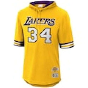 ミッチェル&ネス MITCHELL & NESS レイカーズ スリーブ フーディー パーカー ゴールド & O'NEAL ロサンゼルス 半袖 – メンズ 【 LAKERS SLEEVE MITCHELL NESS SHAQUILLE MESH HARDWOOD CLASSICS NAME NUMBER H