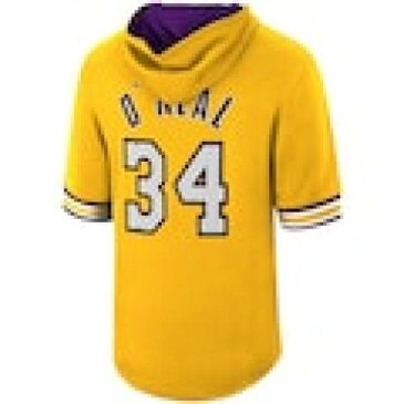 ミッチェル&ネス MITCHELL & NESS レイカーズ スリーブ フーディー パーカー ゴールド & O'NEAL ロサンゼルス 半袖 – メンズ 【 LAKERS SLEEVE MITCHELL NESS SHAQUILLE MESH HARDWOOD CLASSICS NAME NUMBER H