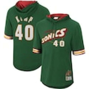ミッチェル&ネス MITCHELL & NESS シアトル スリーブ フーディー パーカー 緑 グリーン & 半袖 – メンズ 【 SLEEVE GREEN MITCHELL NESS SHAWN KEMP SEATTLE SUPERSONICS MESH HARDWOOD CLASSICS NAME NUMBER HOODIE
