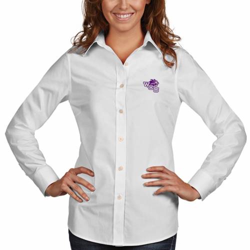 アンティグア ANTIGUA ウェスタン カロライナ レディース ウーブン スリーブ 白色 ホワイト WOMEN'S 長袖 【 WOVEN SLEEVE ANTIGUA WESTERN CAROLINA CATAMOUNTS DYNASTY BUTTONUP SHIRT WHITE 】