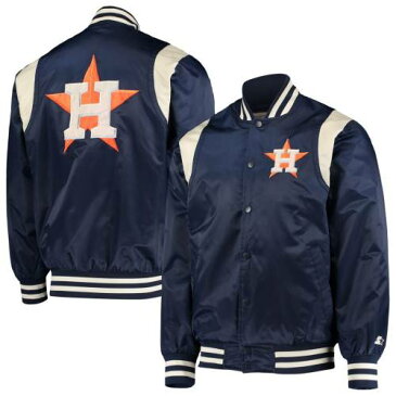 スターター STARTER ヒューストン アストロズ ビンテージ ヴィンテージ サテン ジャケット 紺 ネイビー クリーム 【 VINTAGE NAVY STARTER HOUSTON ASTROS VARSITY SATIN FULLSNAP JACKET CREAM 】 メンズファッ