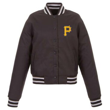 ジェイエイチデザイン JH DESIGN ピッツバーグ 海賊団 レディース ロゴ ジャケット チャコール パイレーツ WOMEN'S 【 JH DESIGN EMBROIDERED LOGO POLYTWILL FULL SNAP JACKET CHARCOAL 】