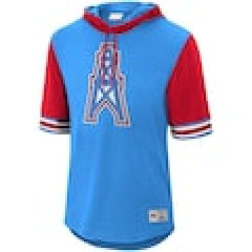 ミッチェル&ネス MITCHELL & NESS ヒューストン オイラーズ スリーブ フーディー パーカー 青色 ブルー & 半袖 – メンズ 【 SLEEVE MITCHELL NESS HOUSTON OILERS BUZZER BEATER MESH LIGHT BLUE COLOR 】