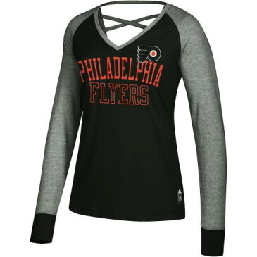 アディダス ADIDAS フィラデルフィア フライヤーズ レディース スリーブ Tシャツ 黒色 ブラック WOMEN'S 長袖 【 SLEEVE ADIDAS CONTRAST TSHIRT BLACK 】 レディースファッション トップス Tシャツ カ