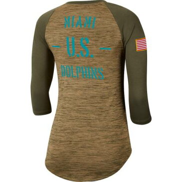 ナイキ NIKE マイアミ ドルフィンズ レディース レジェンド ラグラン スリーブ Tシャツ カーキ WOMEN'S 【 LEGEND SLEEVE NIKE 2019 SALUTE TO SERVICE SCOOPNECK RAGLAN 3 4 TSHIRT KHAKI 】 レディースファッショ
