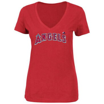 マジェスティック MAJESTIC マジェスティック エンジェルス レディース Vネック Tシャツ 赤 レッド WOMEN'S & 【 ANGELS RED MAJESTIC MIKE TROUT LOS ANGELES NAME NUMBER VNECK TSHIRT 】 レディースファッシ