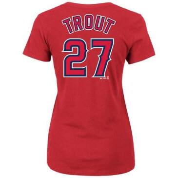 マジェスティック MAJESTIC マジェスティック エンジェルス レディース Vネック Tシャツ 赤 レッド WOMEN'S & 【 ANGELS RED MAJESTIC MIKE TROUT LOS ANGELES NAME NUMBER VNECK TSHIRT 】 レディースファッシ