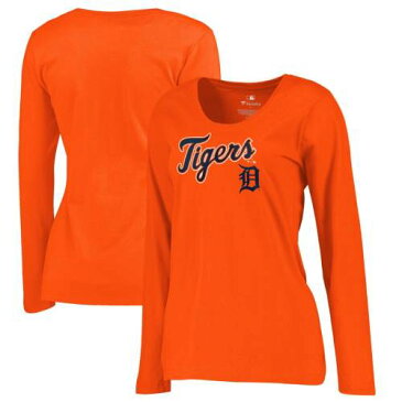 ファナティクス FANATICS BRANDED デトロイト タイガース レディース チーム スリーブ Tシャツ 橙 オレンジ WOMEN'S 長袖 【 TEAM SLEEVE ORANGE FANATICS BRANDED PLUS SIZE LOCKUP TSHIRT 】 レディースファッシ