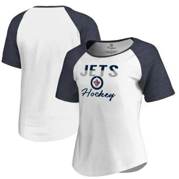 ファナティクス FANATICS BRANDED ウィニペグ ジェッツ レディース フリー ラグラン Tシャツ 白色 ホワイト 紺色 ネイビー WOMEN'S 【 FANATICS BRANDED FREE LINE RAGLAN SCOOP NECK TRIBLEND TSHIRT WHITE NAVY 】 レ