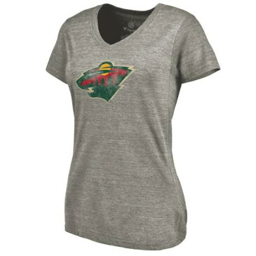 FANATICS BRANDED ミネソタ ワイルド レディース チーム ロゴ ブイネック Tシャツ ヘザー 灰色 グレー グレイ WOMEN'S 【 WILD TEAM HEATHER GRAY FANATICS BRANDED MINNESOTA DISTRESSED LOGO TRIBLEND VNECK TSHIRT 】 レ