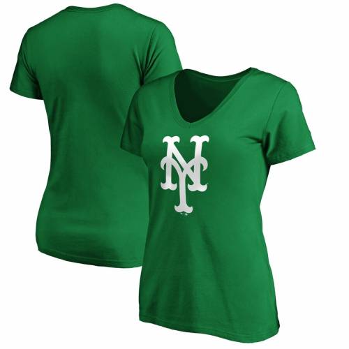 FANATICS BRANDED メッツ レディース 白 ホワイト チーム ロゴ Vネック Tシャツ 緑 グリーン WOMEN'S ST. PATRICK'S 【 WHITE TEAM GREEN FANATICS BRANDED NEW YORK METS DAY LOGO VNECK TSHIRT 】 レディースファッショ