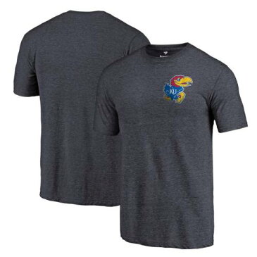 FANATICS BRANDED カンザス ロゴ Tシャツ 紺 ネイビー 【 NAVY FANATICS BRANDED KANSAS JAYHAWKS LEFT CHEST DISTRESSED LOGO TRIBLEND TSHIRT 】 メンズファッション トップス Tシャツ カットソー