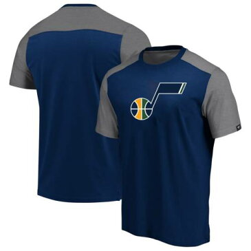 FANATICS BRANDED ユタ ジャズ Tシャツ 灰色 グレー グレイ 紺 ネイビー 【 GRAY NAVY FANATICS BRANDED UTAH JAZZ ICONIC BLOCKED TSHIRT HEATHERED 】 メンズファッション トップス Tシャツ カットソー