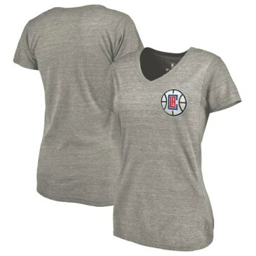 FANATICS BRANDED クリッパーズ レディース ロゴ ブイネック Tシャツ 灰色 グレー グレイ WOMEN'S 【 GRAY FANATICS BRANDED LA CLIPPERS PRIMARY LOGO LEFT CHEST DISTRESSED TRIBLEND VNECK TSHIRT HEATHERED 】 レディースフ