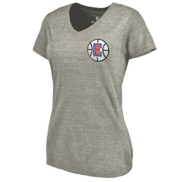 FANATICS BRANDED クリッパーズ レディース ロゴ ブイネック Tシャツ 灰色 グレー グレイ WOMEN'S 【 GRAY FANATICS BRANDED LA CLIPPERS PRIMARY LOGO LEFT CHEST DISTRESSED TRIBLEND VNECK TSHIRT HEATHERED 】 レディースフ