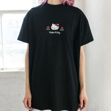 Tシャツ 黒色 ブラック レイジーオーフ ハローキティー レディース 【 X WOMEN OVERSIZED TEE BLACK 】