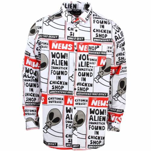 スリーブ 白色 ホワイト レイジーオーフ 長袖 メンズ 【 LAZY OAF MEN WOW ALIEN LONG SLEEVE SHIRT (WHITE) / WHITE 】 メンズファッション トップス カジュアルシャツ