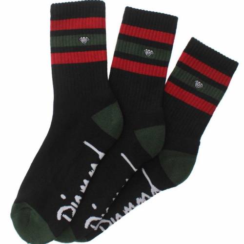 _Ch TvC nC XgCv C  bh F ubN  O[ _CAhTvC 3 Y y DIAMOND SUPPLY CO DIAMOND SUPPLY CO 3 PACK HIGH STRIPE SOCKS (BLACK / RED GREEN) 1S BLACK