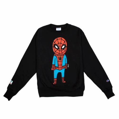 【★スーパーSALE★6/11深夜2時迄】ベイト チャンピオン トレーナー 黒色 ブラック メンズ 【 BAIT X SPIDERMAN CHAMPION MEN DOODLE CREWNECK SWEATER (BLACK) / BLACK 】 メンズファッション トップス ニット セーター