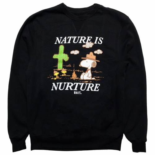 ベイト トレーナー 黒色 ブラック メンズ 【 BAIT X SNOOPY UPCYCLE MEN NATURE IS NURTURE CREWNECK SWEATER BLACK 】