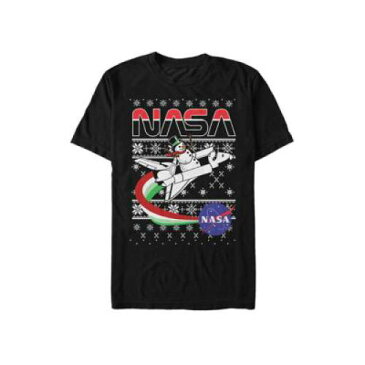 クリスマス トレーナー スリーブ グラフィック Tシャツ 黒色 ブラック 【大きめ】 半袖 メンズ 【 SLEEVE NASA ROCKET SHIP UGLY CHRISTMAS SWEATER GRAPHIC TSHIRT BLACK 】