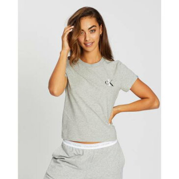 カルバンクライン ジャージー スリーブ クルー Tシャツ 灰色 グレー ヘザー 半袖 レディース 【 SLEEVE HEATHER CALVIN KLEIN CK ONE BASIC LOUNGE JERSEY CREW NECK TEE GREY 】