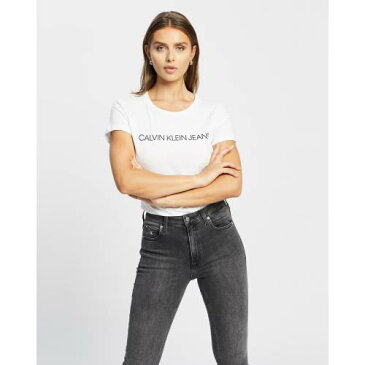 カルバンクラインジーンズ ジーンズ コア ロゴ スリム 白色 ホワイト レディース 【 SLIM CALVIN KLEIN JEANS CORE INSTITUTIONAL LOGO TSHIRT WHITE 】