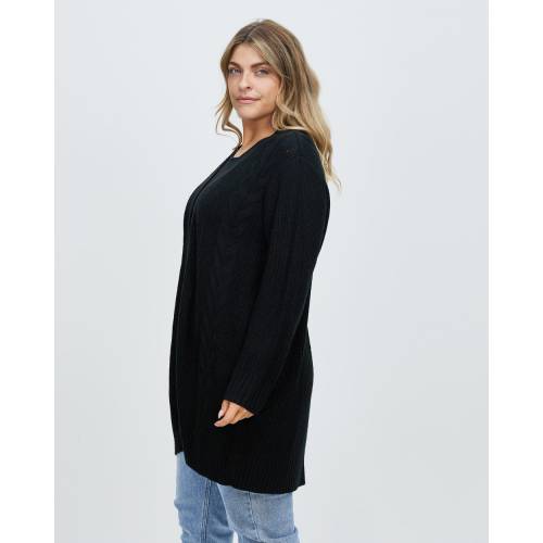 ニット カーディガン 黒色 ブラック レディース 【 ATMOSANDHERE CURVY BEVERLEY CABLE KNIT CARDIGAN BLACK 】