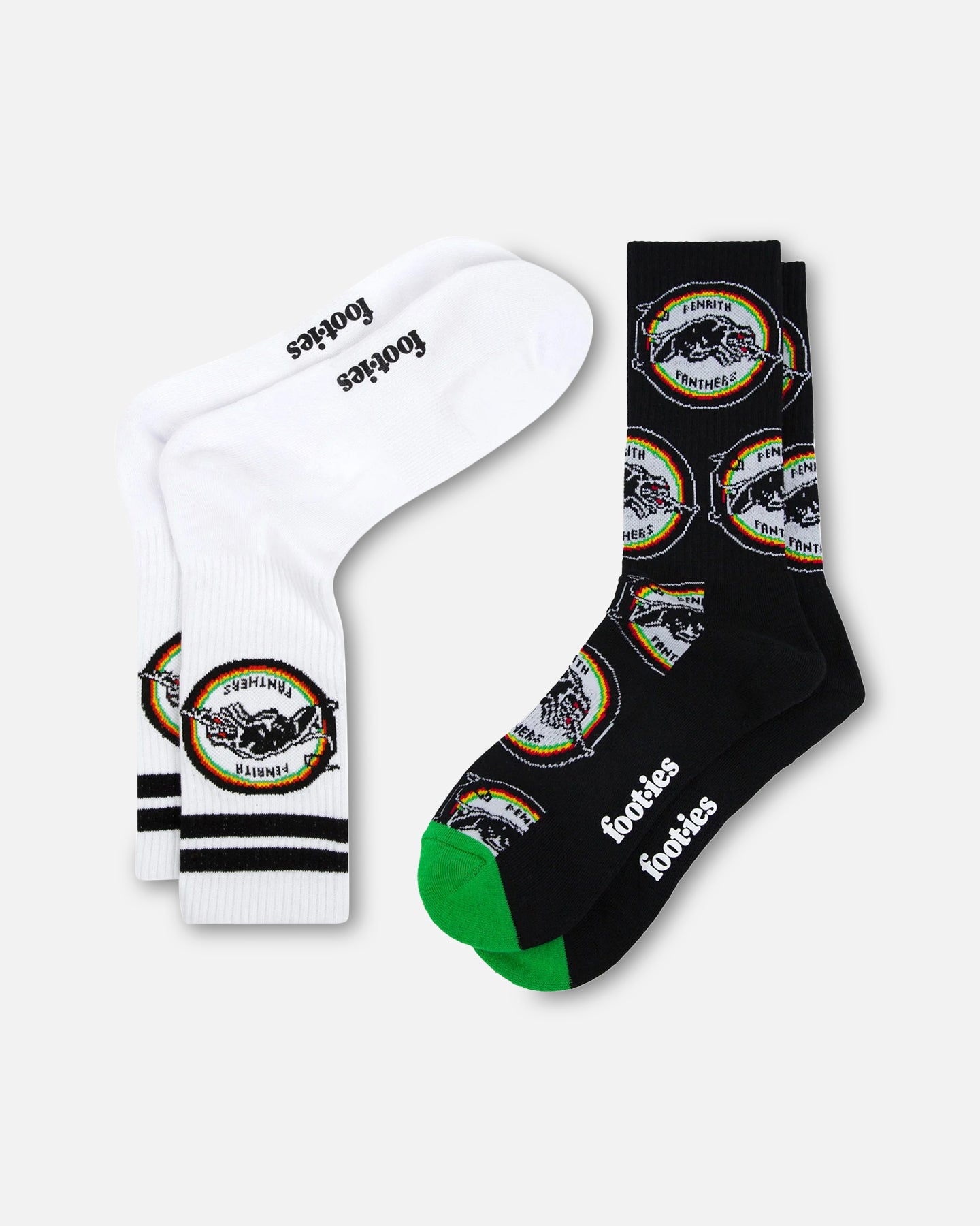 Foot-ies 【 Foot-ies Penrith Panthers Crew Socks 2 Pack White/Black Unisex White/Black 】 パンサーズ クルー 靴下 2個入 白色 ホワイト 黒色 ブラック White/Black