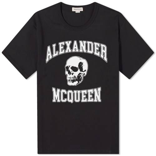 アレキサンダーマックイーン ロゴ Tシャツ 黒色 ブラック 白色 ホワイト メンズ 【 ALEXANDER MCQUEEN ALEXANDER MCQUEEN VARSITY SKULL LOGO T-SHIRT / BLACK WHITE 】 メンズファッション トップス カットソー