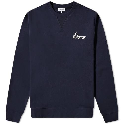 ノースプロジェクツ ロゴ クルー スウェット 紺色 ネイビー スウェットトレーナー メンズ 【 NORSE PROJECTS NORSE PROJECTS ARNE RELAXED CHAIN STITCH LOGO CREW SWEAT / DARK NAVY 】 メンズファッション トップス