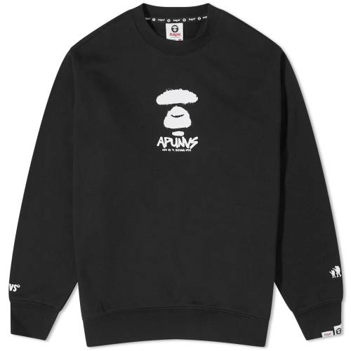 エイプバイベイシングエイプ クルー スウェット 黒色 ブラック スウェットトレーナー メンズ 【 AAPE BY A BATHING APE AAPE GRAFFITI FACE CREW SWEAT / BLACK 】 メンズファッション トップス ニット セータ