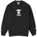 エイプバイベイシングエイプ クルー スウェット 黒色 ブラック スウェットトレーナー メンズ 【 AAPE BY A BATHING APE AAPE GRAFFITI FACE CREW SWEAT / BLACK 】 メンズファッション トップス ニット セータ