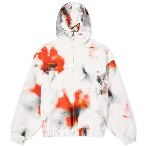 アレキサンダーマックイーン ウィンドブレーカー ジャケット 白色 ホワイト 赤 レッド & メンズ 【 ALEXANDER MCQUEEN ALEXANDER MCQUEEN OBSCURED FLOWER WINDBREAKER JACKET / WHITE & RED 】 メンズファッション コ