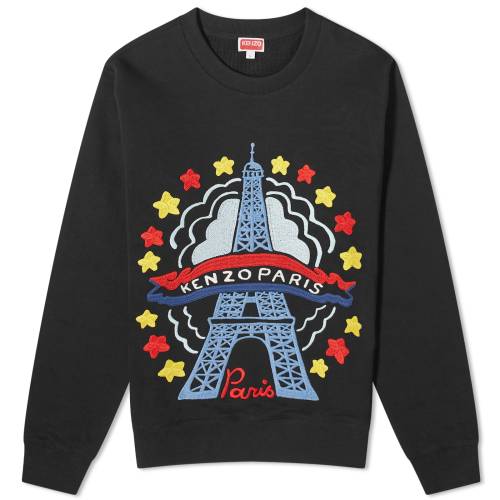 ケンゾー クルー スウェット 黒色 ブラック スウェットトレーナー メンズ 【 KENZO DRAWN VARSITY CREW SWEAT / BLACK 】 メンズファッション トップス ニット セーター