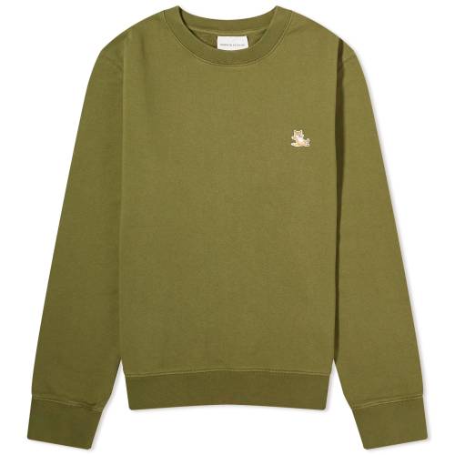 メゾンキツネ フォックス クルー スウェット 緑 グリーン KITSUNé スウェットトレーナー メンズ 【 MAISON KITSUNE MAISON CHILLAX FOX PATCH CREW SWEAT / MILITARY GREEN 】 メンズファッション トップス ニット