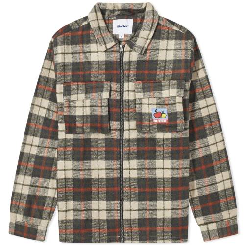 i`  bh & Y y BUTTER GOODS BUTTER GOODS ZIP THROUGH PLAID FLANNEL OVERSHIRT / NATURAL MIDNIGHT & RED z Yt@bV gbvX