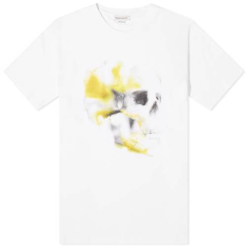 アレキサンダーマックイーン Tシャツ 白色 ホワイト 黄色 イエロー 黒色 ブラック メンズ 【 ALEXANDER MCQUEEN ALEXANDER MCQUEEN OBSCURED SKULL PRINT T-SHIRT / WHITE YELLOW BLACK 】 メンズファッション トッ