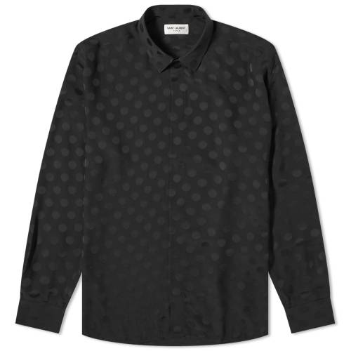 サンローラン 黒色 ブラック メンズ 【 SAINT LAURENT SAINT LAURENT LARGE POLKA DOT SHIRT / BLACK 】 メンズファッション トップス