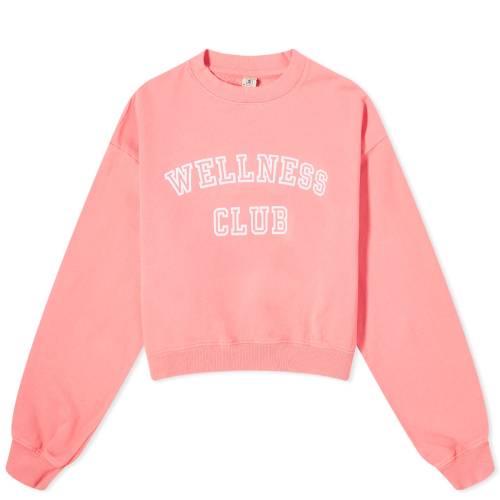 クラブ クルー スウェット & スウェットトレーナー レディース 【 SPORTY & RICH SPORTY RICH WELLNESS CLUB FLOCKED CROPPED CREW SWEAT / DAHLIA 】 レディースファッション トップス ニット セーター