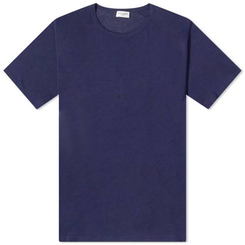 サンローラン ロゴ Tシャツ メンズ 【 SAINT LAURENT SAINT LAURENT EMBROIDERED LOGO T-SHIRT / BLUEBERRY 】 メンズファッション トップス カットソー