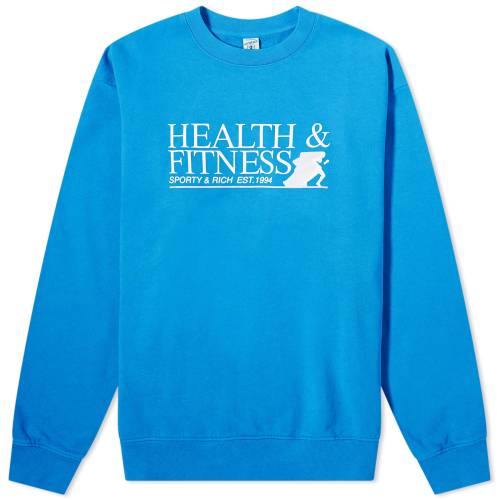 フィットネス クルー スウェット 青色 ブルー 白色 ホワイト & スウェットトレーナー メンズ 【 SPORTY & RICH SPORTY RICH FITNESS MOTION CREW SWEAT / ROYAL BLUE & WHITE 】 メンズファッション トップス ニッ