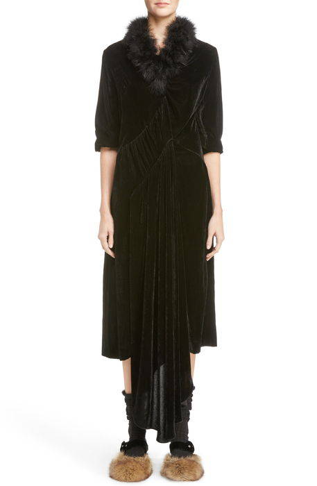 asymmetrical velvet dress with marabou trim ベルベット ドレス ワンピース レディースファッション